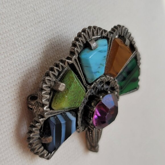 Vintage Miracle Signed Celtic Irish Scottish Faux Stones Fan Shaped Brooch Pin - Picture 3 of 15